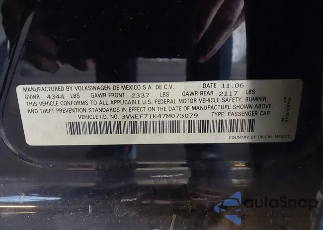 3VWEF71K47M073079: 43111340