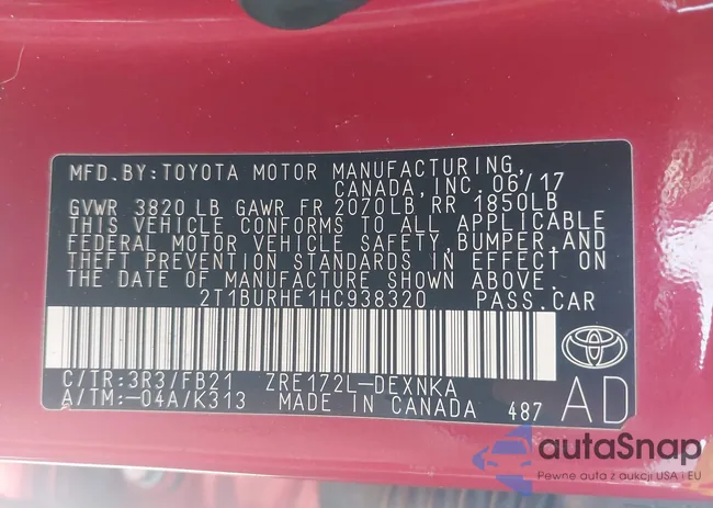 2T1BURHE1HC938320: 43111382