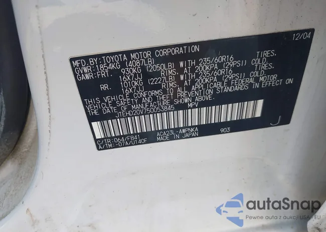 JTEHD20V750053845: 43111407