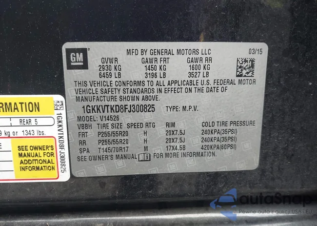 1GKKVTKD8FJ300825: 43111445