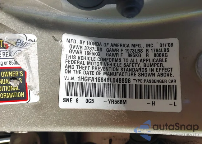 1HGFA16848L048896: 43111534