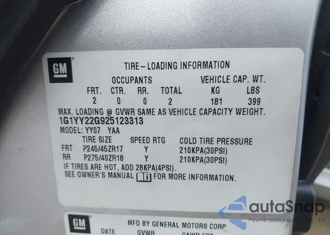 1G1YY22G925123313: 43110724