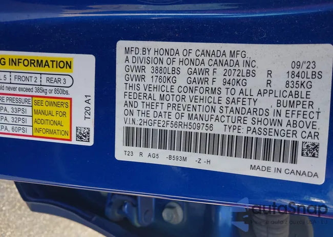 2HGFE2F56RH509756: 43110842