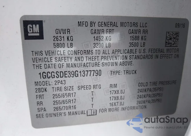 1GCGSDE39G1377790: 43111001