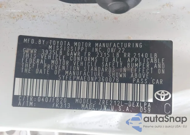 5YFEPMAE0NP360076: 43111013