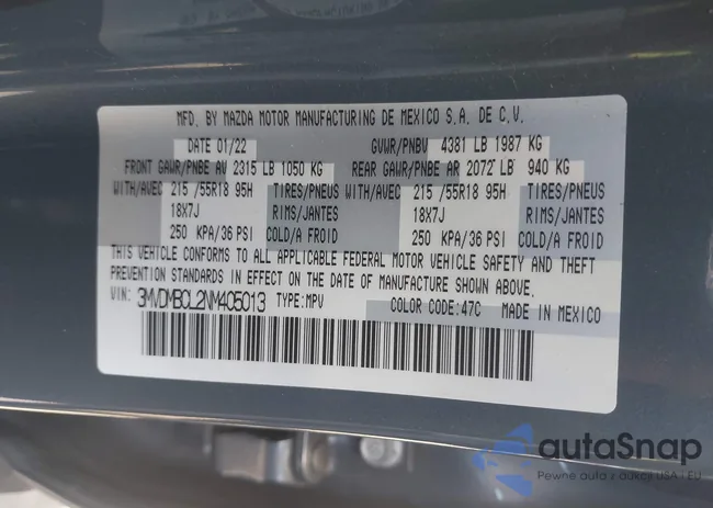 3MVDMBCL2NM405013: 43111017