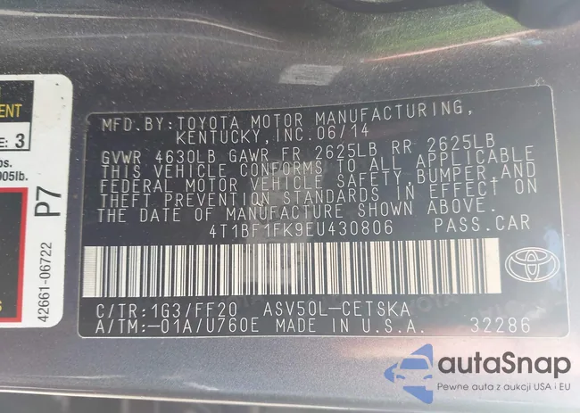 4T1BF1FK9EU430806: 43112178