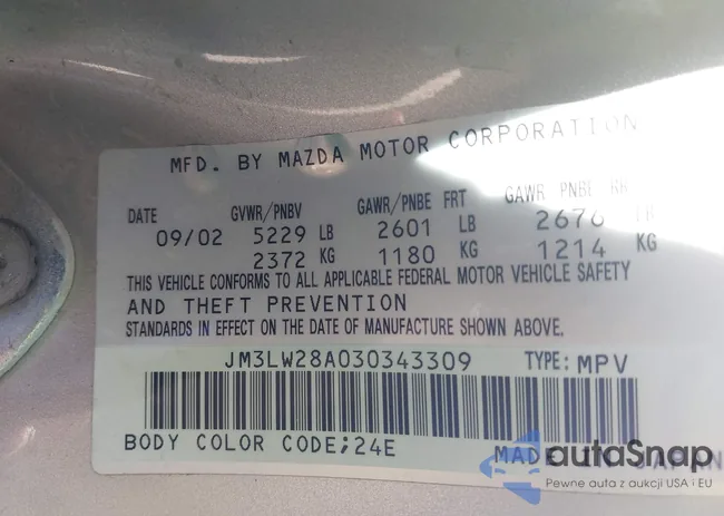 JM3LW28A030343309: 43112194