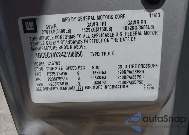 1GCEC14X24Z196650: 43112227