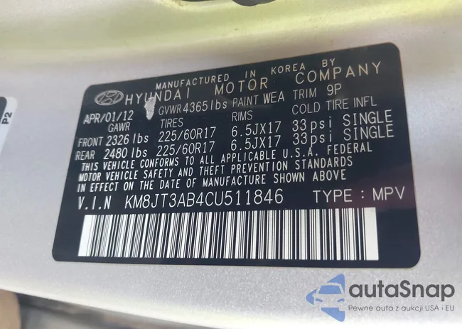 KM8JT3AB4CU511846: 43112231