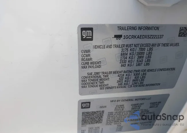 1GCRKAEDXSZ221137: 43112282