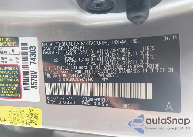 5TDYK3DCXES479146: 43112302