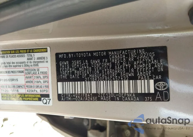 2T1BR30E95C457432: 43112401