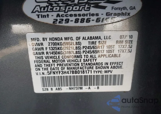 5FNYF3H47BB018171: 43112490