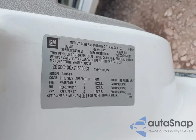 2GCEC13CX71636593: 43112525