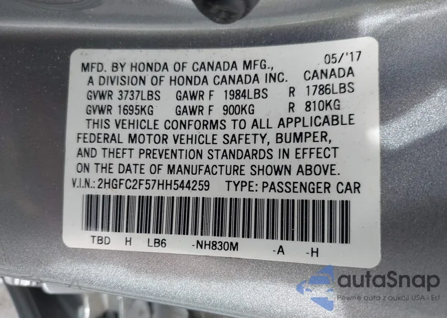 2HGFC2F57HH544259: 43112567