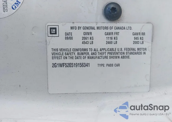2G1WF52E519156341: 43111795