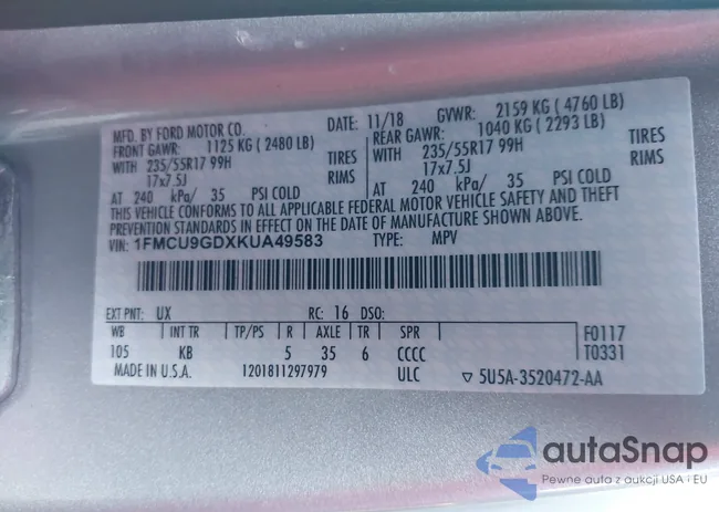 1FMCU9GDXKUA49583: 43111980