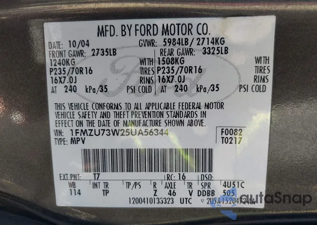 1FMZU73W25UA56344: 43112007