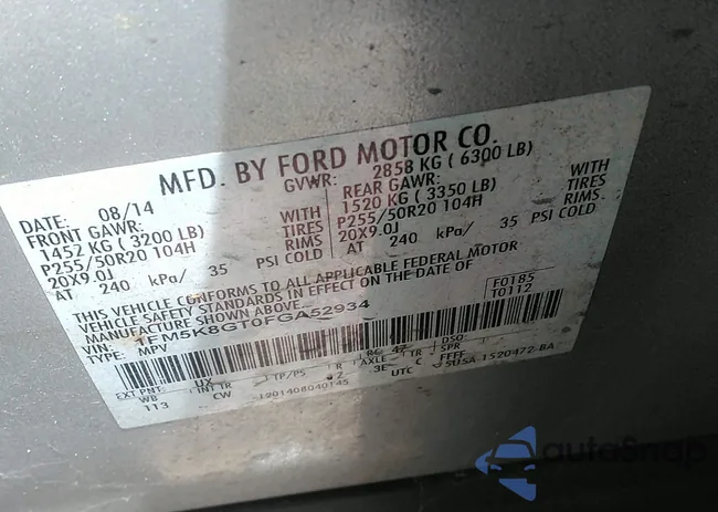 1FM5K8GT0FGA52934: 43113092