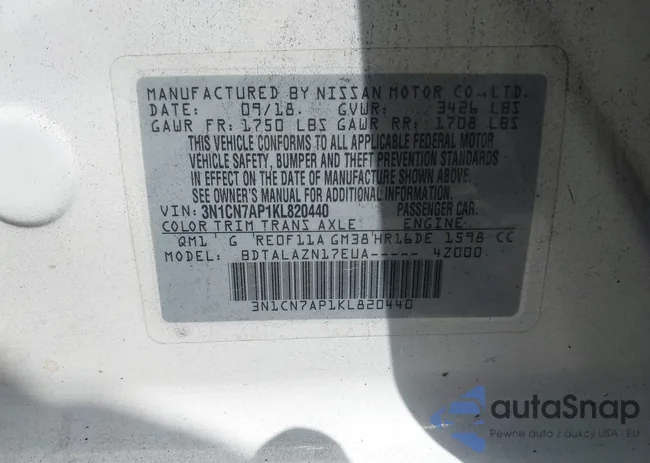 3N1CN7AP1KL820440: 43113174