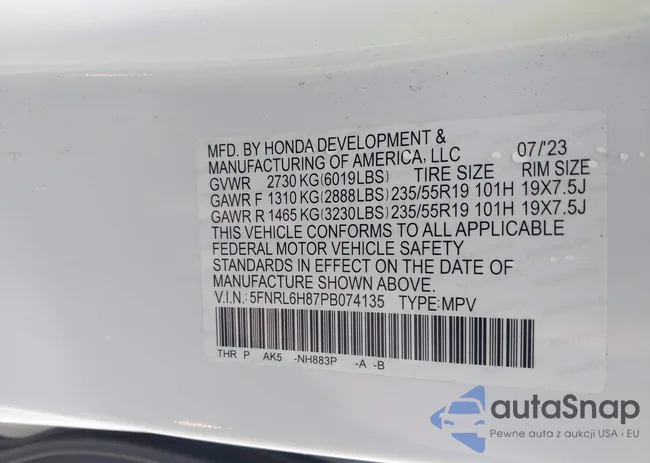 5FNRL6H87PB074135: 43113292