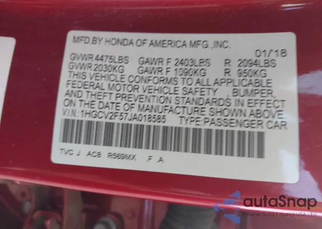 1HGCV2F57JA018585: 43113308