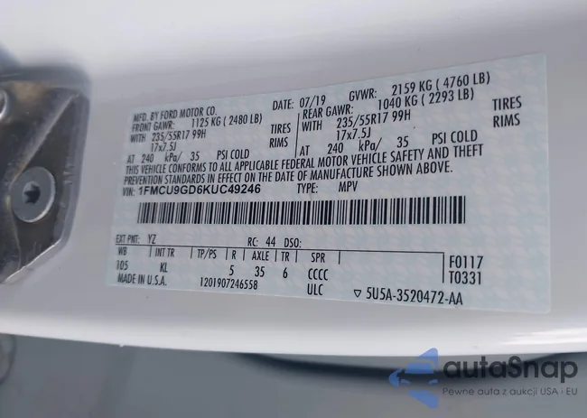 1FMCU9GD6KUC49246: 43113442