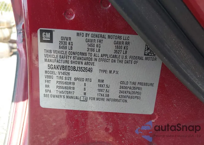 5GAKVBED3BJ352649: 43113490