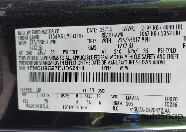 1FMCU9G97EUD62414: 43113572