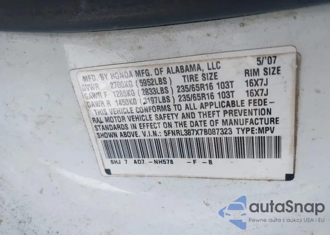 5FNRL387X7B087323: 43113624