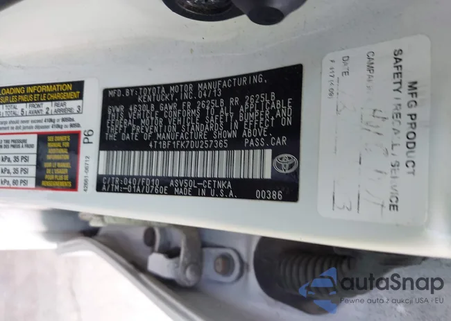 4T1BF1FK7DU257365: 43112800