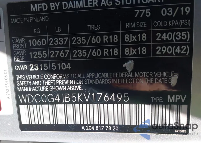 WDC0G4JB5KV176495: 43112831