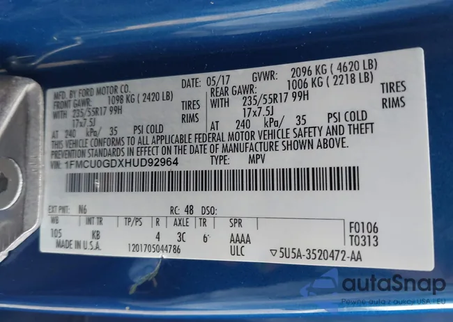 1FMCU0GDXHUD92964: 43112845