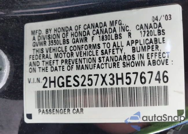 2HGES257X3H576746: 43113078