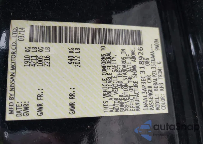 1N4AL3AP3EC318926: 43114107