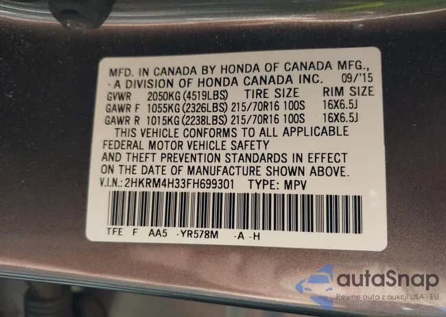 2HKRM4H33FH699301: 43114122