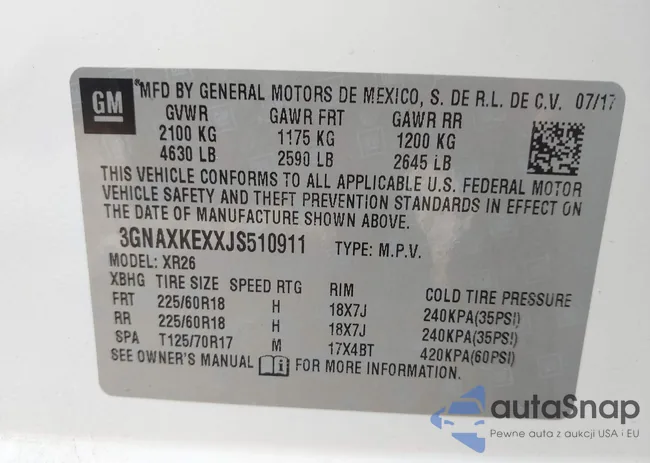 3GNAXKEXXJS510911: 43114148