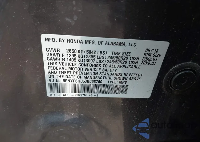 5FNYF6H05JB068760: 43114149