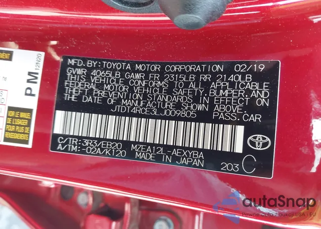 JTDT4RCE3LJ009805: 43114300