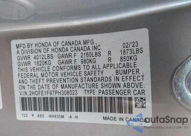 2HGFE1F97PH308023: 43114350