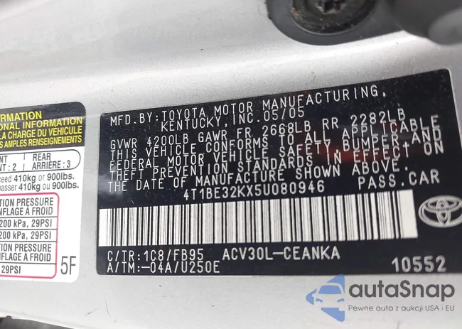 4T1BE32KX5U080946: 43114394