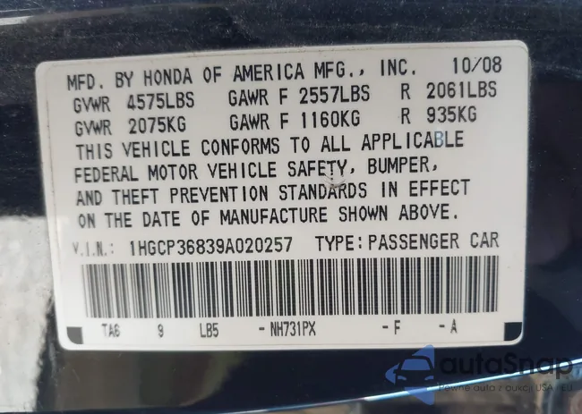 1HGCP36839A020257: 43114494