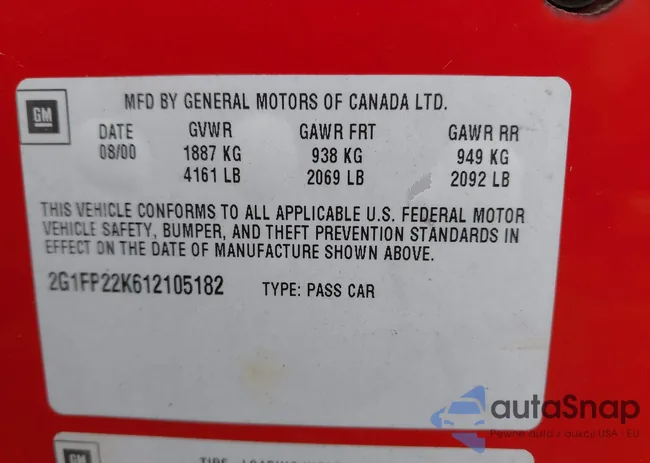 2G1FP22K612105182: 43114575