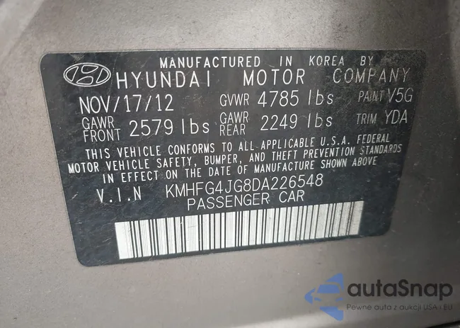 KMHFG4JG8DA226548: 43113795