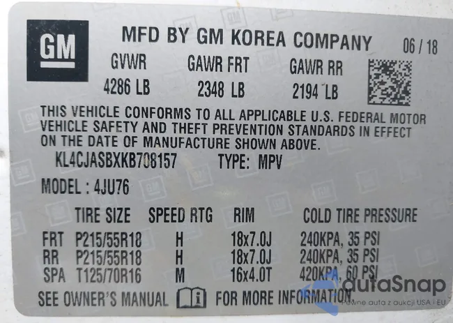 KL4CJASBXKB708157: 43113844