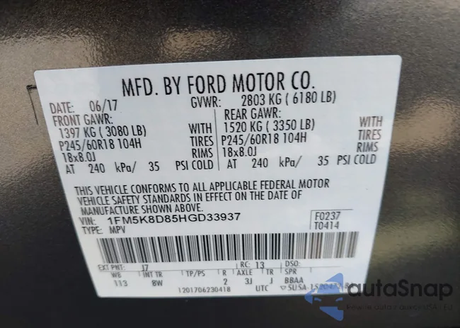 1FM5K8D85HGD33937: 43113919