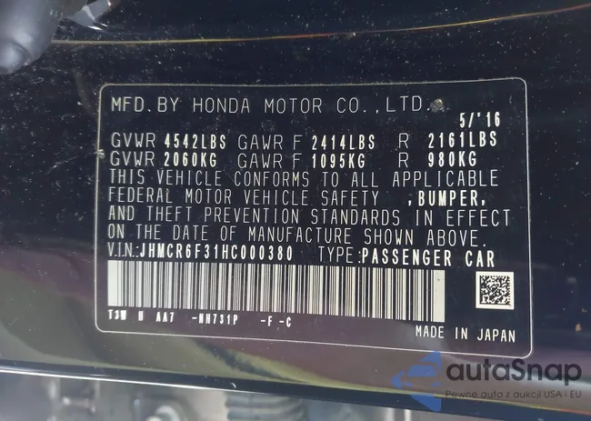 JHMCR6F31HC000380: 43115138