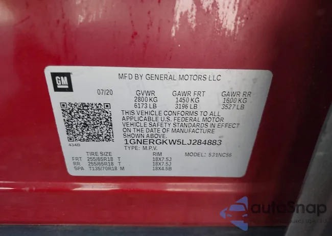 1GNERGKW5LJ284883: 43115218