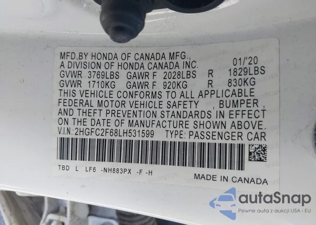 2HGFC2F68LH531599: 43115244